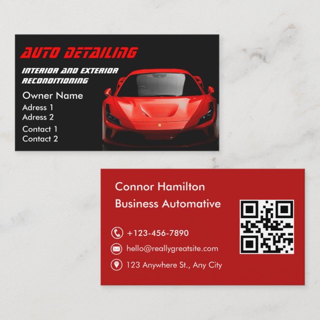 Car Wash Professional Auto Detailing QR Code Business Card (Front/Back)