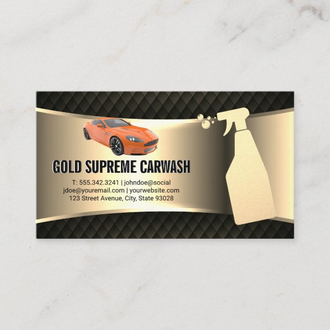 Car Wash Service Gold Metallic | Orange Sports Car Business Card (Front)