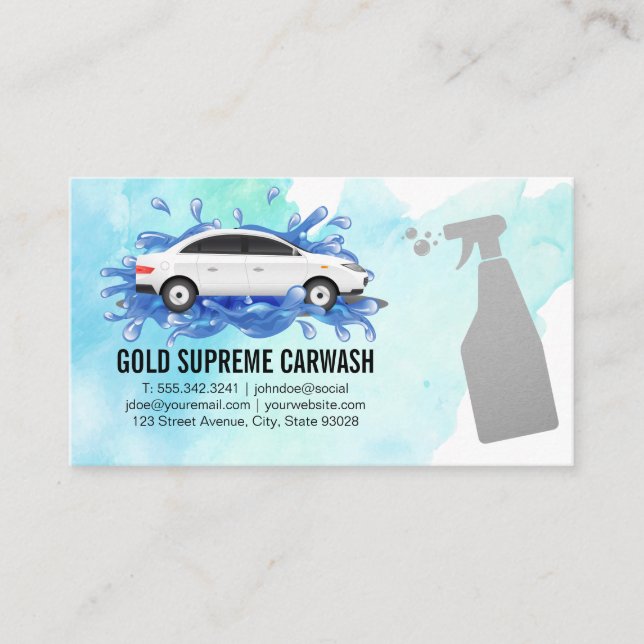 Car Wash Splash Logo | Spray Bottle Business Card (Front)