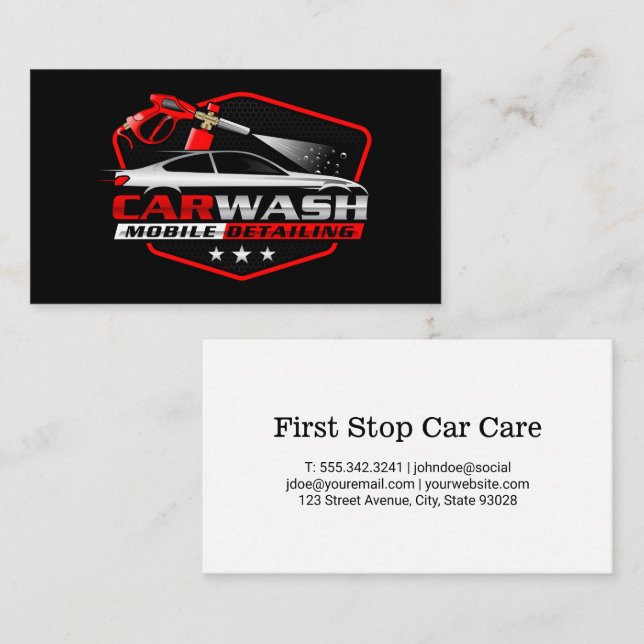 Car Wash Spray Logo | Auto Cleaning Care Business Card (Front/Back)
