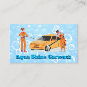 Car Wash Workers Soap Bubbles Business Card
