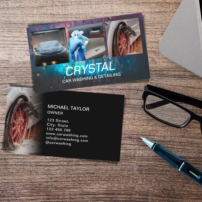 Car Washing and Auto Detailing Three Photos Business Card (Creator Uploaded)