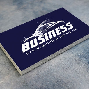 Car Washing Auto Detailing Automotive Navy Blue Business Card