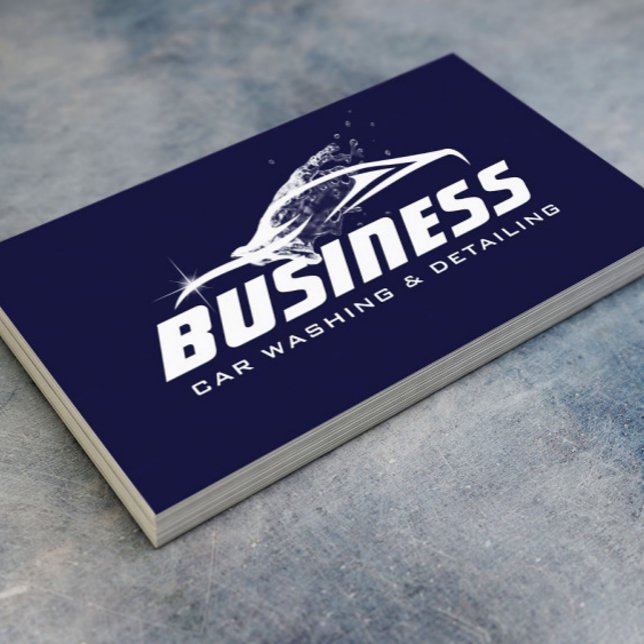 Car Washing Auto Detailing Automotive Navy Blue Business Card (Creator Uploaded)