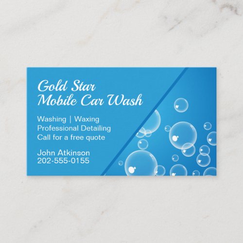 Car Washing Detailing Blue Water Bubble Business Card