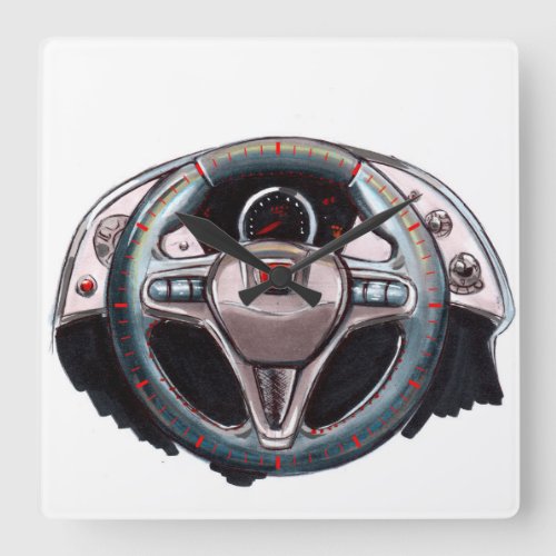 Car Wheel Automotive Sketched Art White Wall Clock