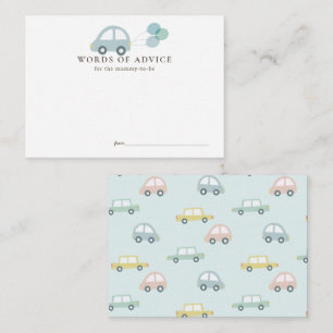 Car with Balloons Blue Boy Baby Shower Advice Enclosure Card