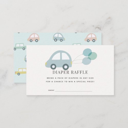 Car with Balloons Blue Boy Diaper Raffle Ticket Enclosure Card