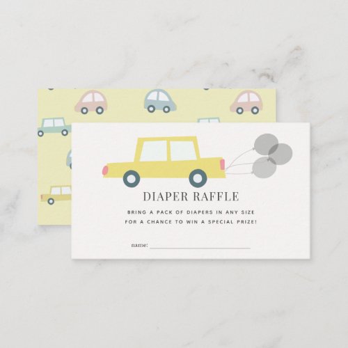 Car with Balloons Yellow Diaper Raffle Ticket Enclosure Card