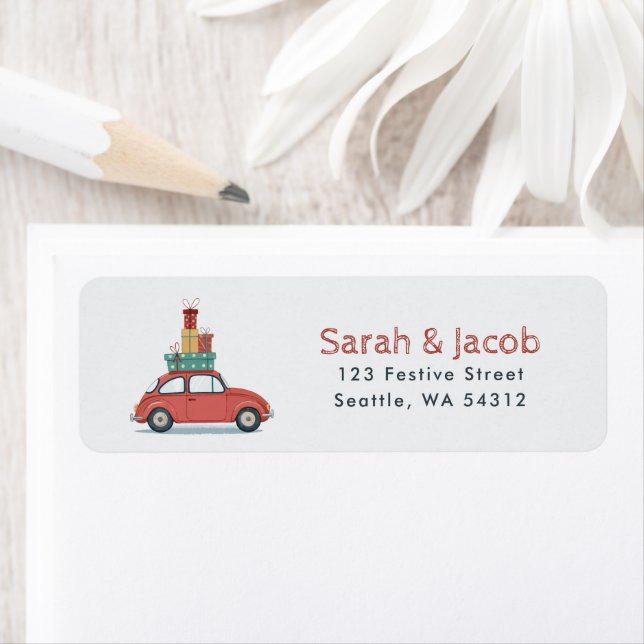 Car with Christmas Gifts Holiday Return Address Label (Insitu)
