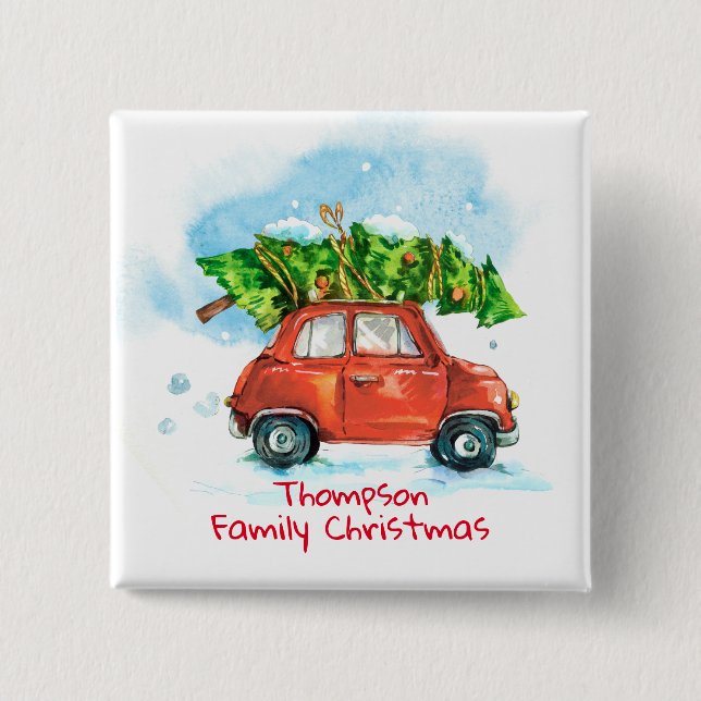 Car with Christmas Tree and Family Name Button (Front)