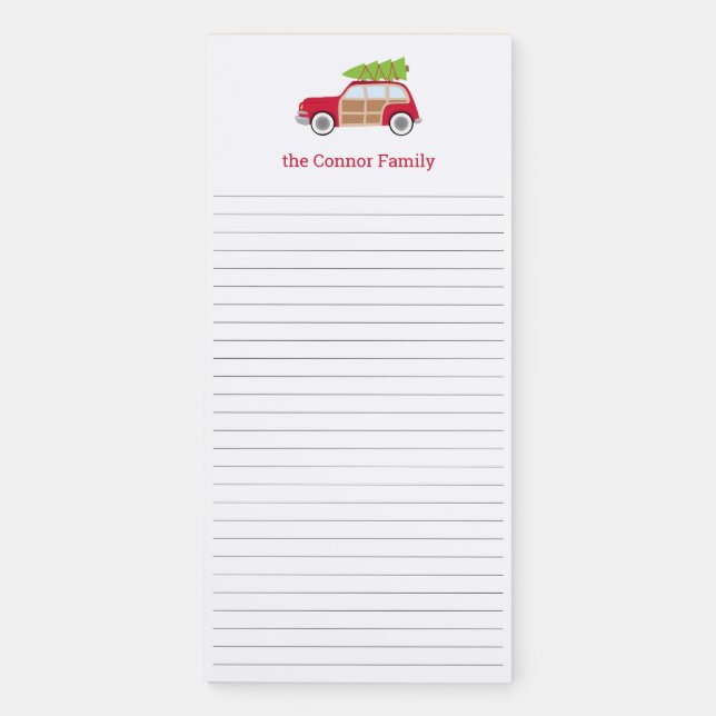Car with Christmas Tree on Top Magnetic Notepad (Front)