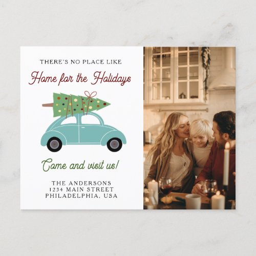 Car with Christmas Tree Photo Holiday Moving Announcement Postcard