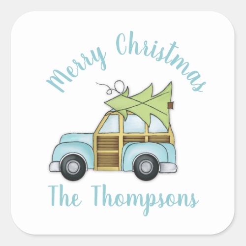 Car with Christmas Tree   Square Sticker