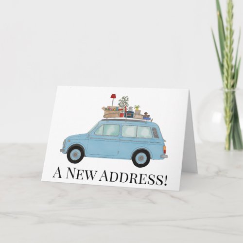 Car with stuff New address card