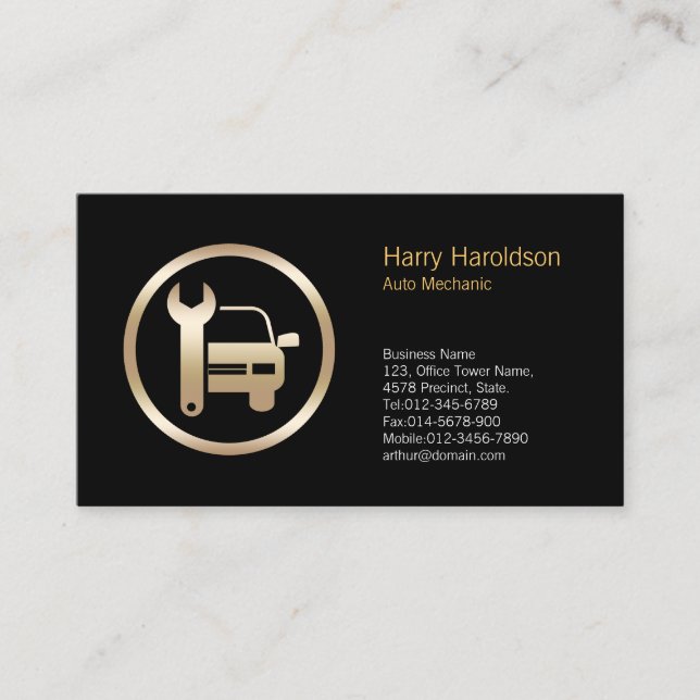 Car Wrench Icon Auto Mechanic Business Card (Front)