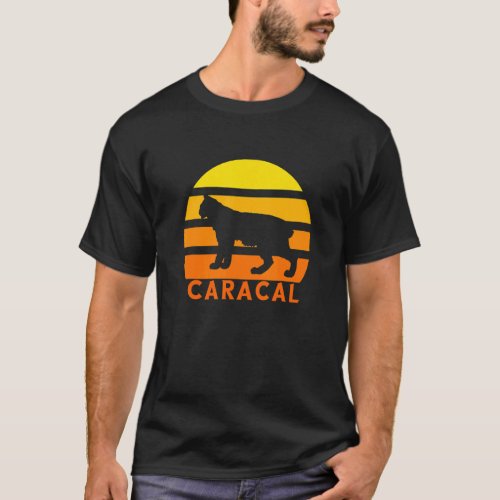 Caracal Retro Vintage Sunset Lynx Wild Cat Caracal T_Shirt