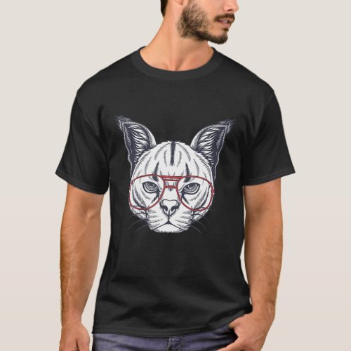 Caracal Wild Cat Wearing A Red Glasses T_Shirt