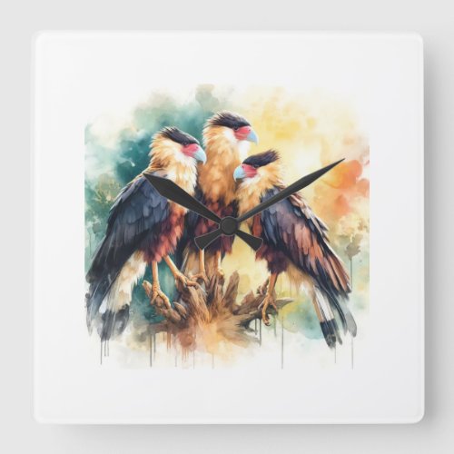 Caracaras interaction in natural habitat 020624ARE Square Wall Clock