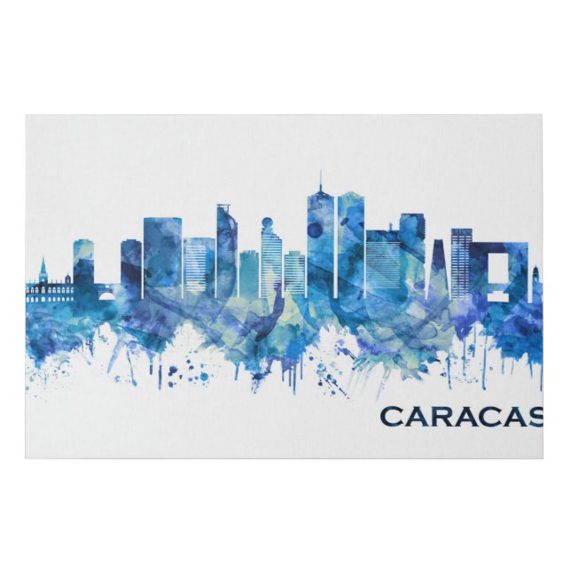 Caracas Venezuela Skyline Blue Faux Canvas Print (Front)