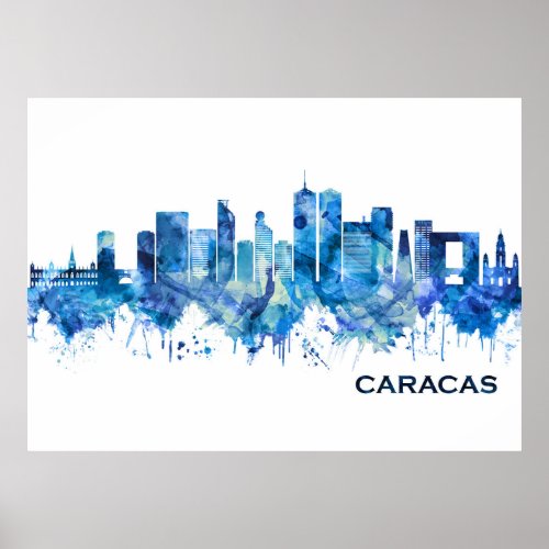 Caracas Venezuela Skyline Blue Poster
