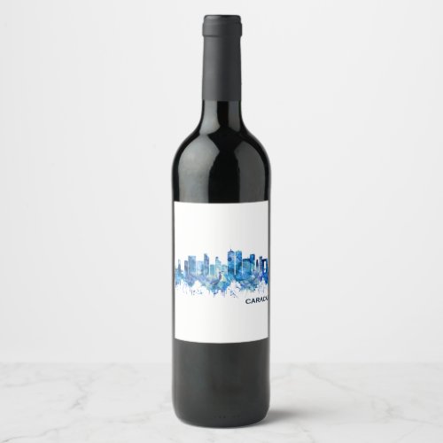Caracas Venezuela Skyline Blue Wine Label