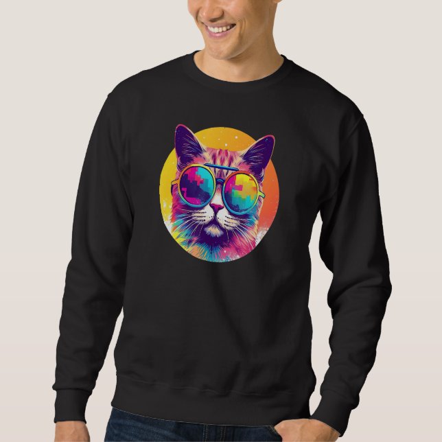 Caracat Cat Wearing Sunglasses Retro Sweatshirt (Front)