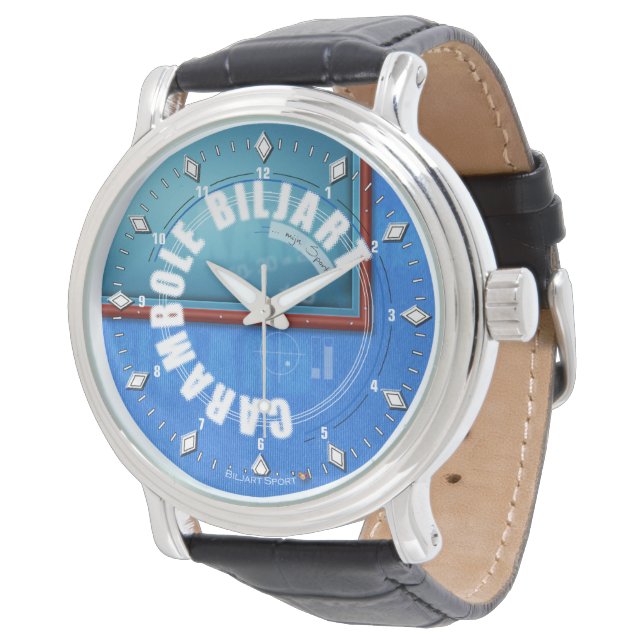 Carambole Biljart Horloge van het Leer Watch (Angled)