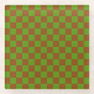 Caramel apple checkered board pattern glass coaster