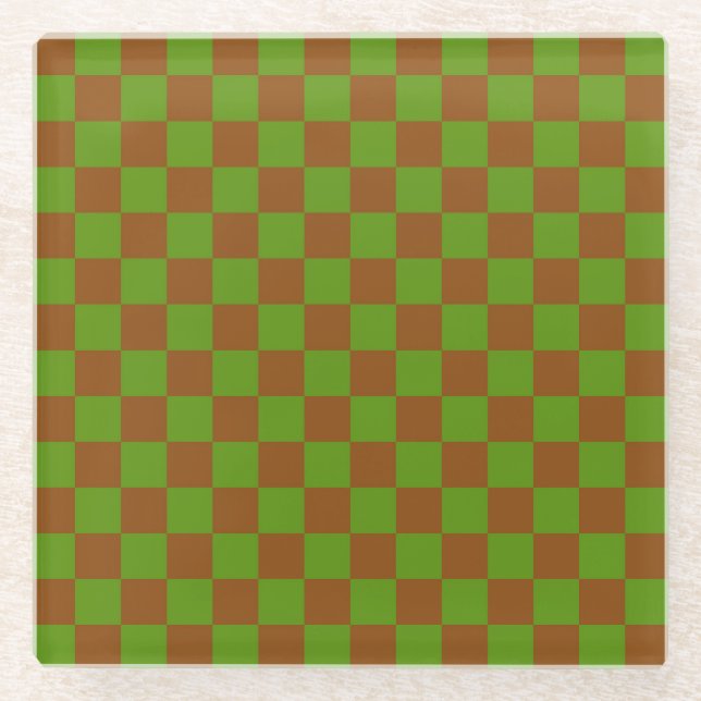 Caramel apple checkered board pattern glass coaster (Front)