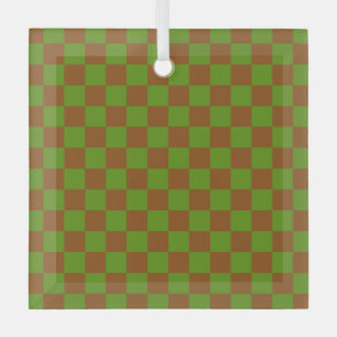 Caramel apple checkered board pattern glass ornament