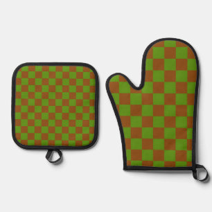 Caramel apple checkered board pattern oven mitt & pot holder set