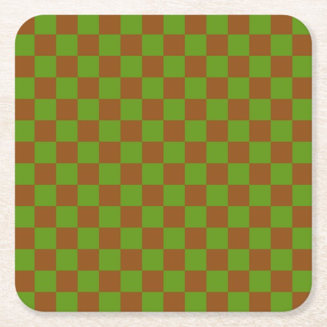 Caramel apple checkered board pattern square paper coaster (Front)