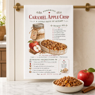 Caramel Apple Crisp Recipe Fall Baking Kitchen Towel