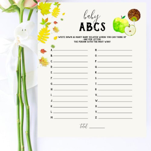 Caramel Apple Green Baby Shower Baby ABCs Game