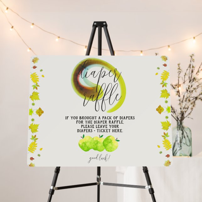 Caramel Apple Green Baby Shower Diaper Raffle Sign (In Situ (Stand))