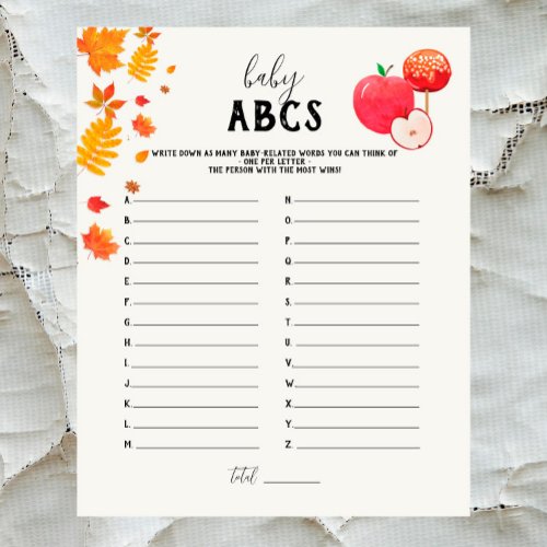 Caramel Apple Red Baby Shower Baby ABCs Game