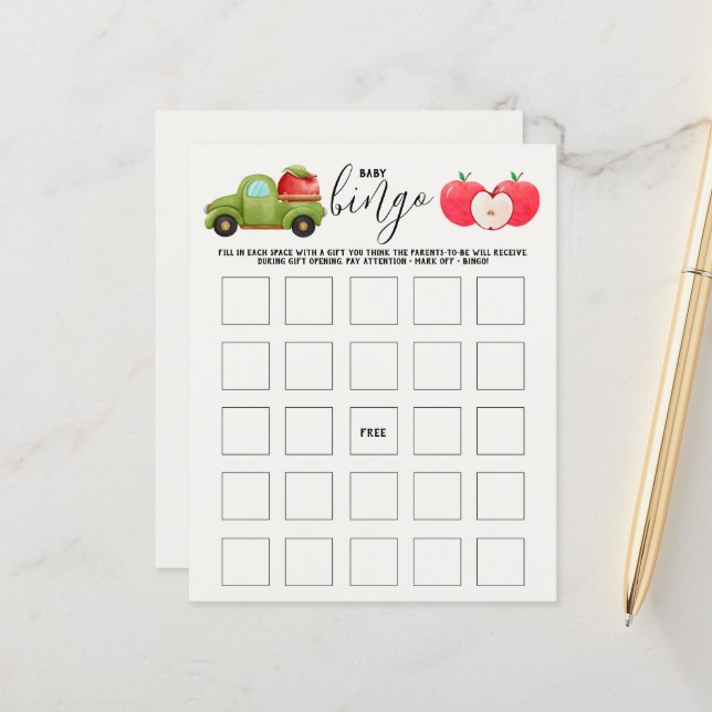 Caramel Apple Red Baby Shower Baby Bingo Game (Front/Back In Situ)