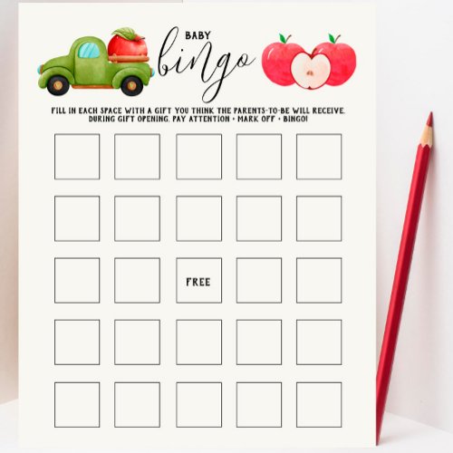 Caramel Apple Red Baby Shower Baby Bingo Game