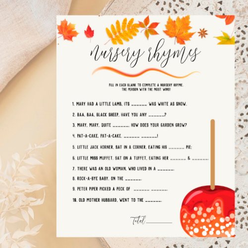 Caramel Apple Red Baby Shower Nursery Rhymes Game