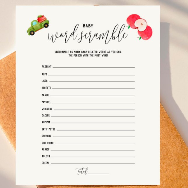 Caramel Apple Red Baby Shower Word Scramble Game (Creator Uploaded)