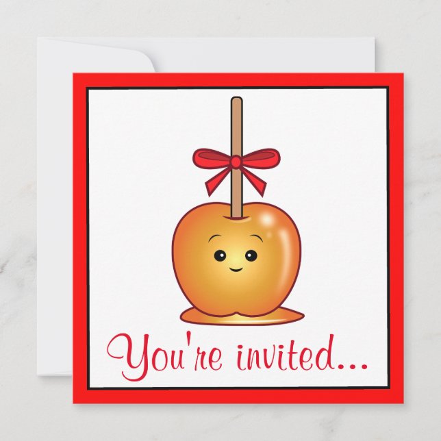 Caramel Apple with a Bow Birthday Party Invitation (Front)