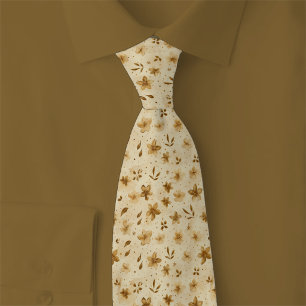 Caramel Autumn Flowers Neck Tie