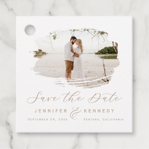 Caramel Beige Romantic Brushed Frame Save the Date Favor Tags