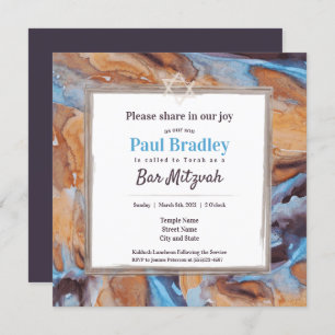 Caramel, Blue, & Eggplant Bar Mitzvah Invitation