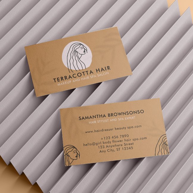 Caramel Brown Barber Leaf Shade Female Hair Business Card