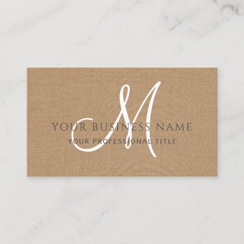Caramel Brown Linen Simple Minimal Monogram Business Card