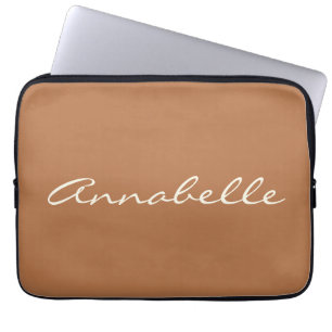 Caramel Brown Script Name Minimalist Personalized Laptop Sleeve