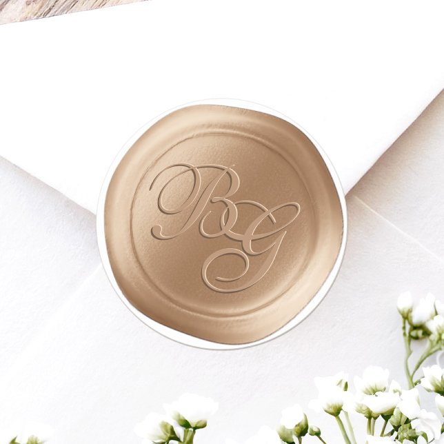 Caramel Calligraphy Monogram Wax Seal Stickers (Achieve the elegance of a wax seal without the hassle or mess with these faux wax flat stickers)