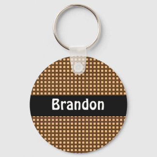 Caramel Checkered Pattern Personalized Keychain